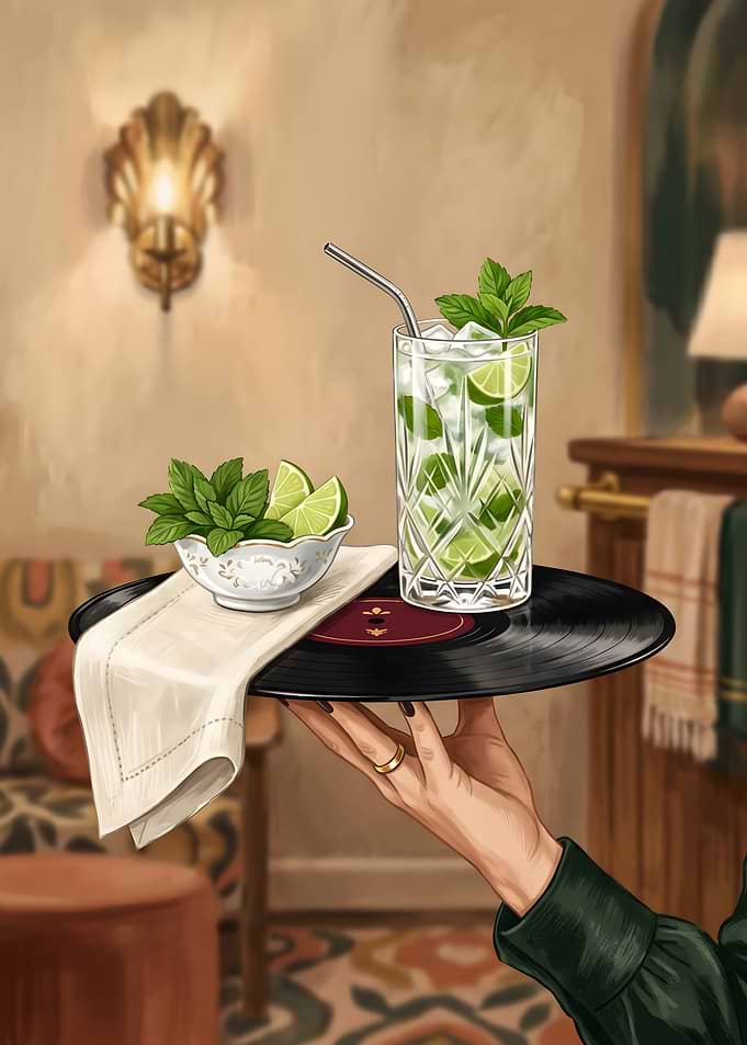 Mojito served on a vinyl record