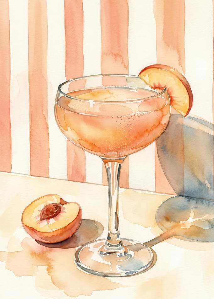 Peach Cocktail Watercolor Fruit Garnish