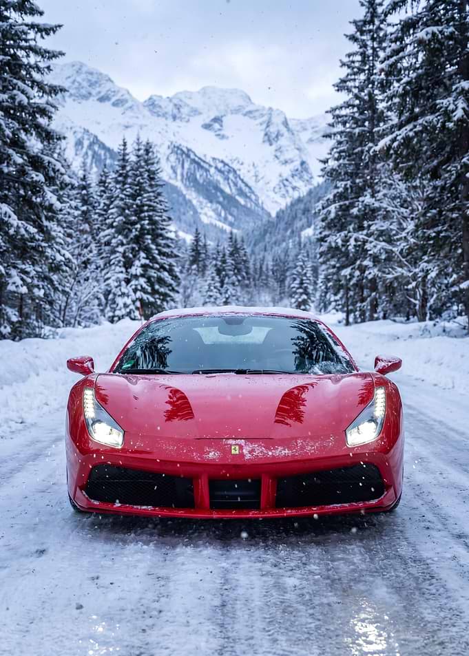 Ferrari 488 GTB in Snowy Mountains