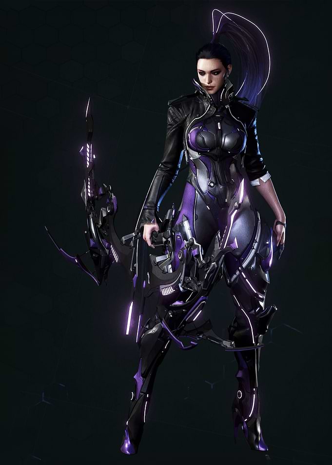 Futuristic Female Archer with Purple Accents