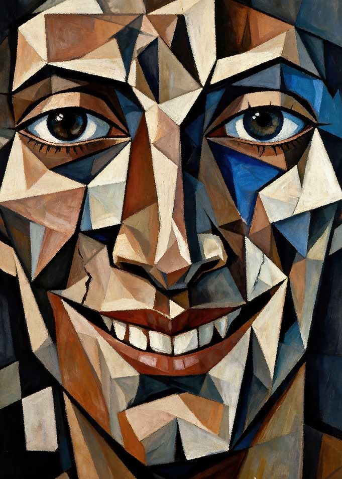 Cubist Portrait with Geometric Face