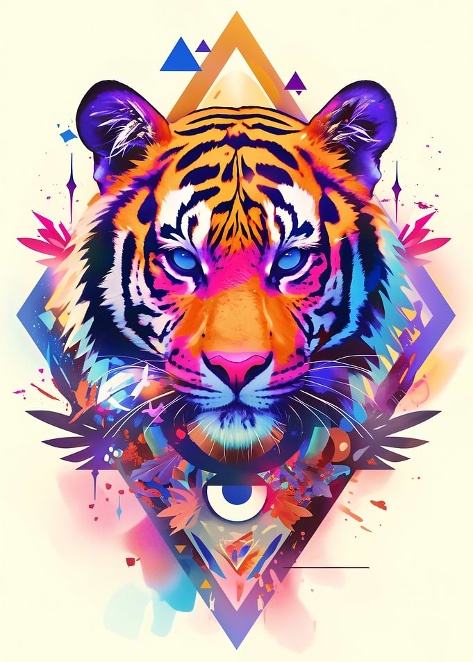 Vibrant Geometric Tiger Portrait
