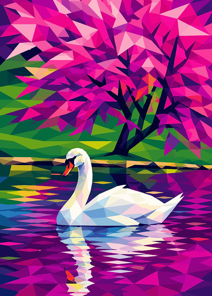 Geometric Swan on Pink Water