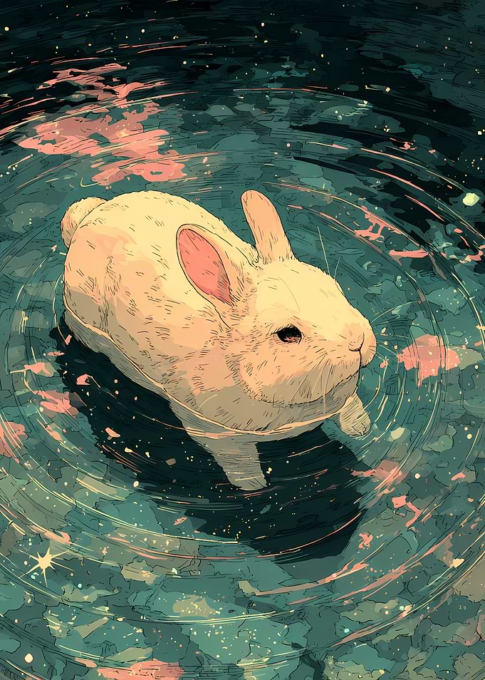 White Rabbit in Rippling Water Vintage
