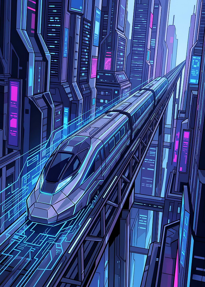 Futuristic High Speed Train Sci-Fi City