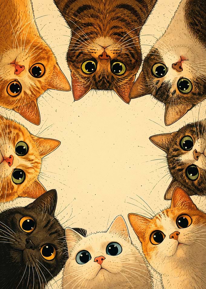 Group of Cute Cats Peeking In