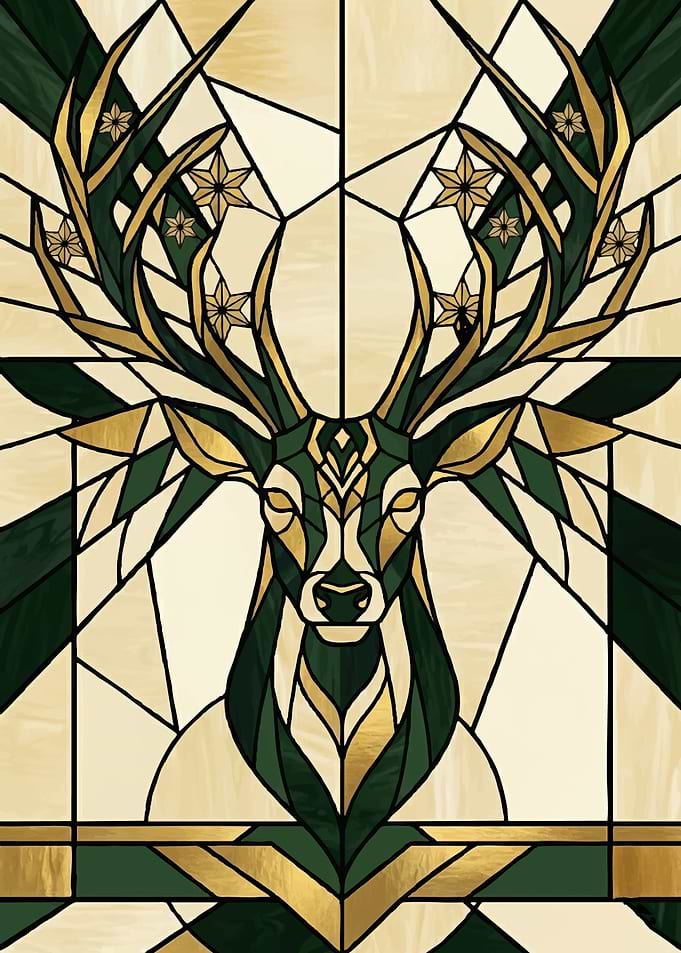 Stained Glass Deer with Stars