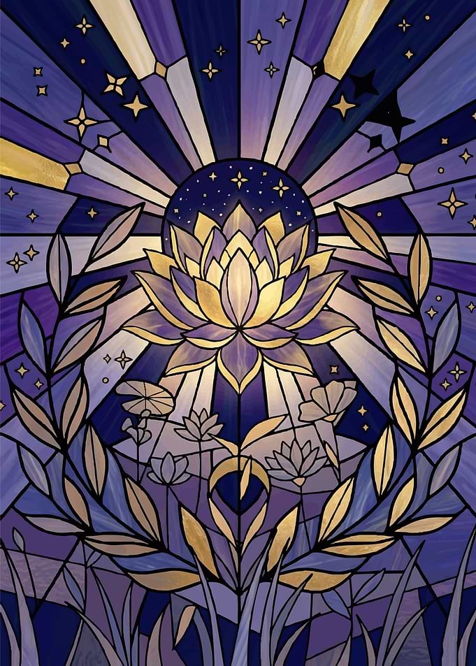 Stained Glass Lotus and Stars