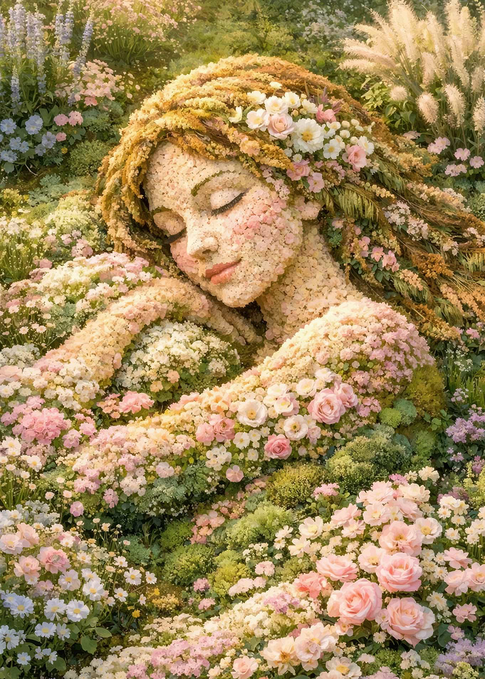 Woman Made of Flowers Sleeping
