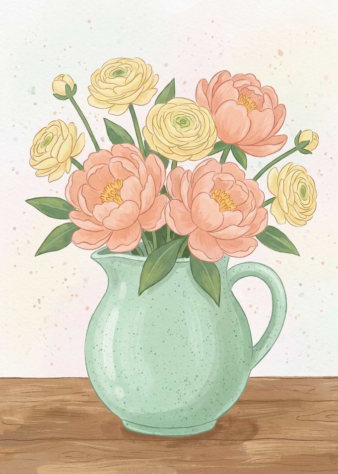 Watercolor bouquet in a pitcher