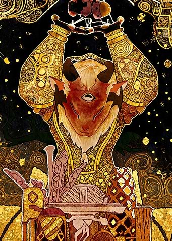 Mystical Goat-Headed Being with Ornate Robes