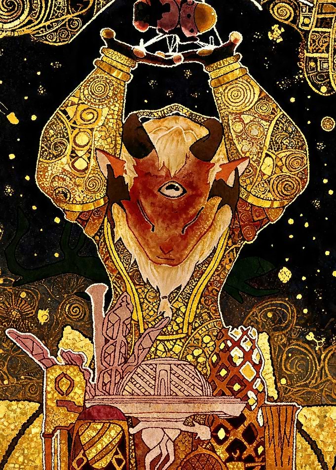 Mystical Goat-Headed Being with Ornate Robes