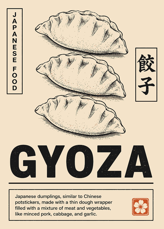 Vintage Japanese Gyoza Poster Traditional Dumpling Kitchen Wall Art