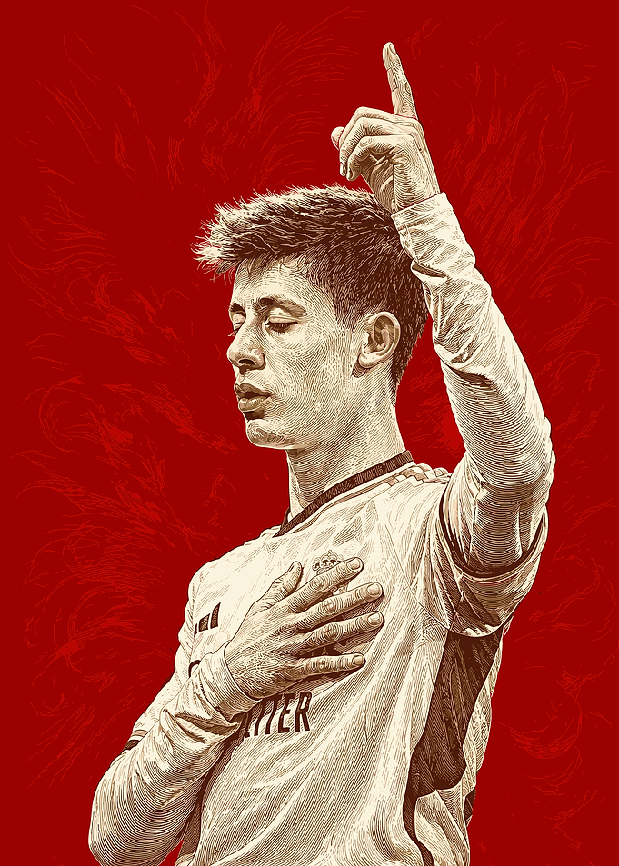 Football Player with Hand on Chest