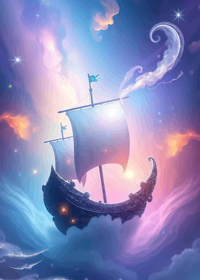 Fantasy Ship in Nebula