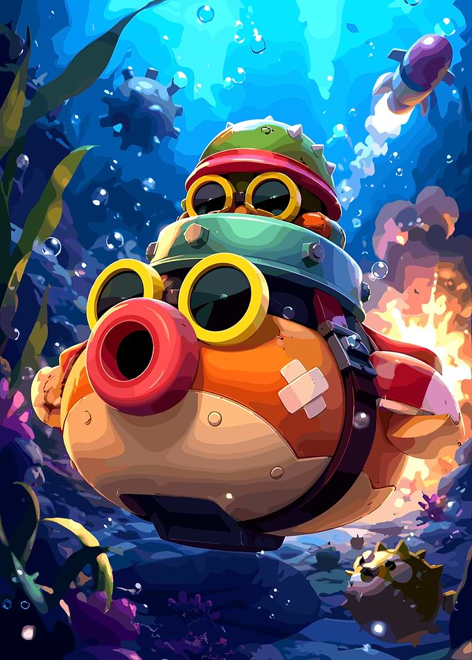 Pufferfish character in underwater scene BRAWL STARS