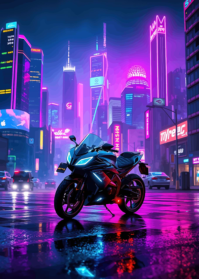 Cyberpunk Motorcycle in Neon City