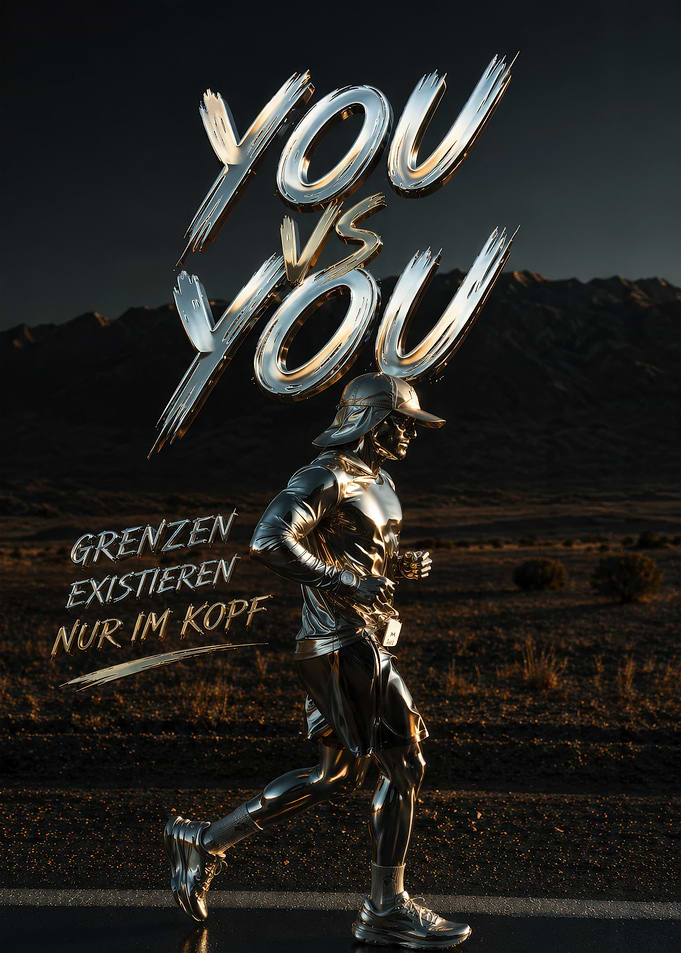 Metallic Runner Against Mountains