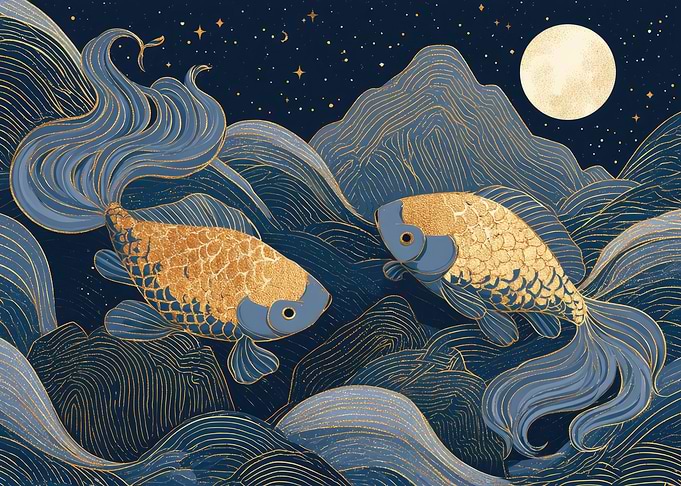 Golden Fish in a Starry Night Sea