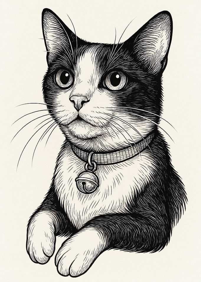 Black and White Cat with Bell Collar