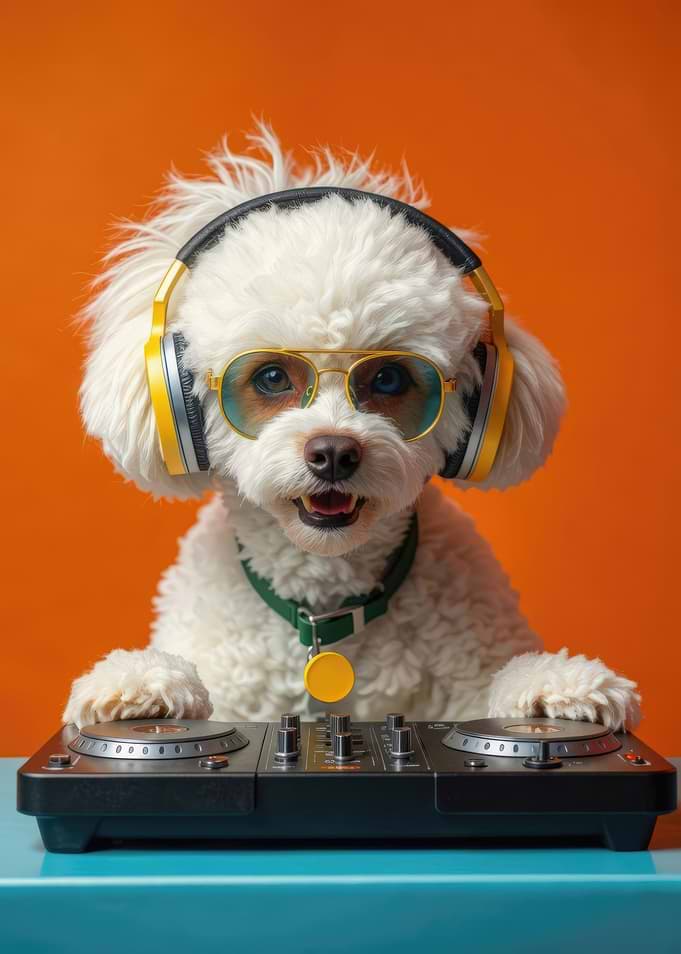 DJ Dog with Headphones and Sunglasses