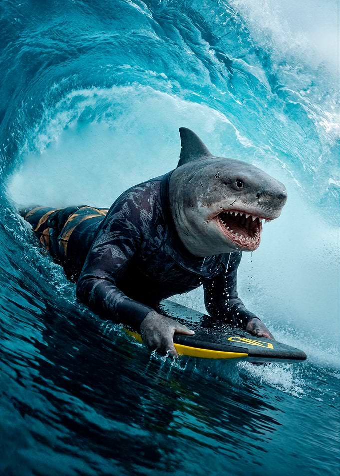 Shark Surfer Riding a Wave