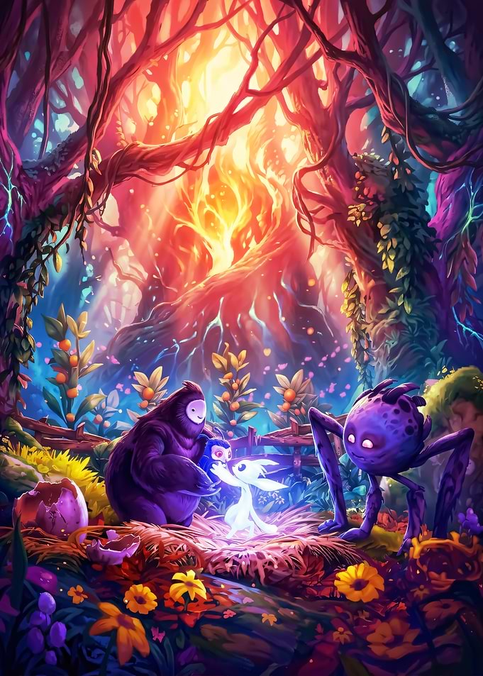 Ori and Naru in a magical forest