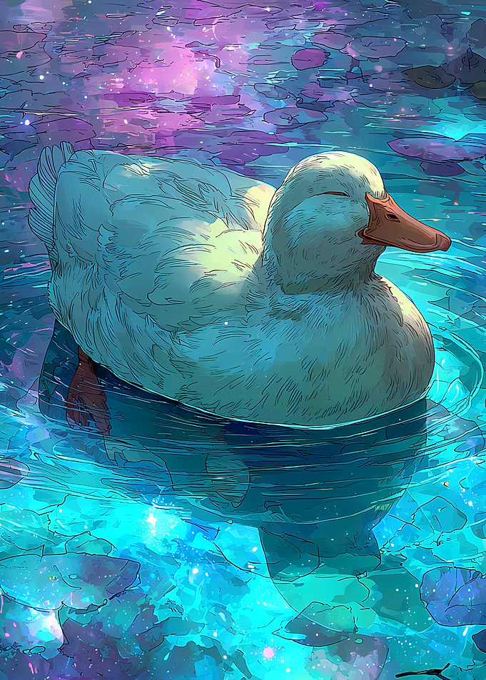Dreamy Duck in Cosmic Pond Retro