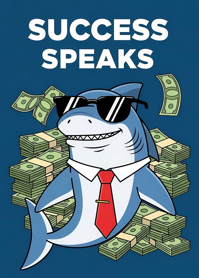Success Speaks Cartoon Shark Business Wealth Motivation