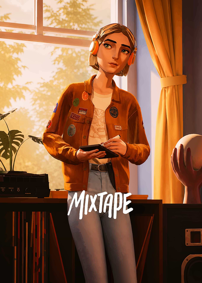 Girl with headphones and mixtape
