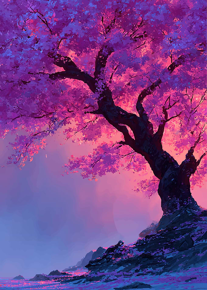 Enchanting Cherry Blossom Tree at Dusk