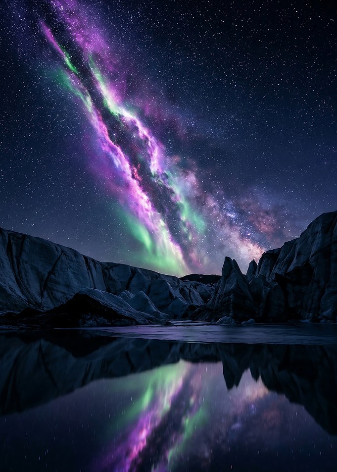 Cosmic Aurora Borealis and Milky Way Reflection