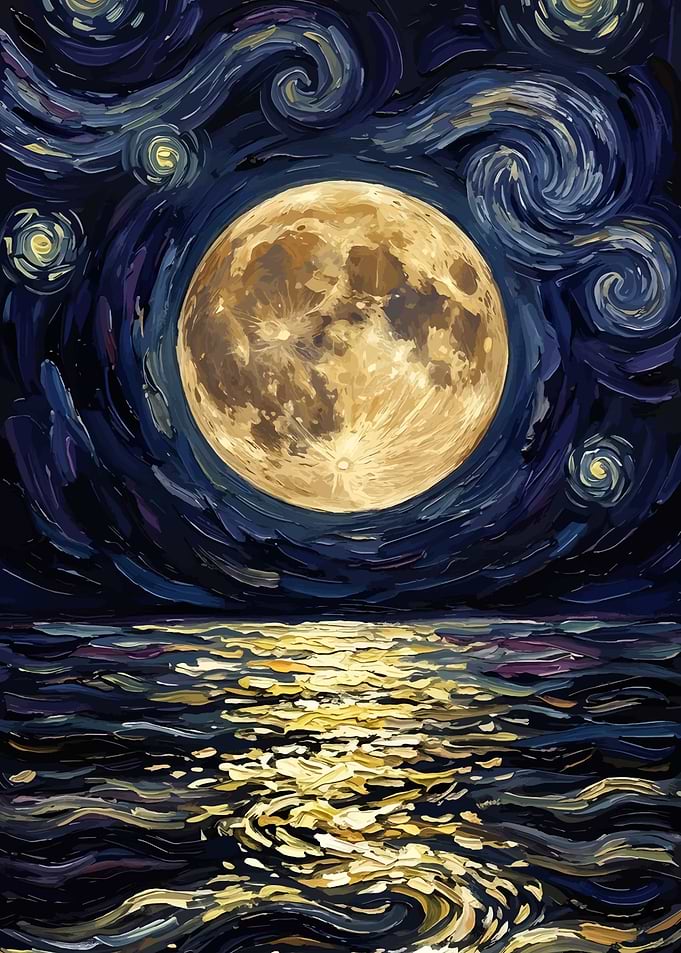 Starry Night Moon Over Water