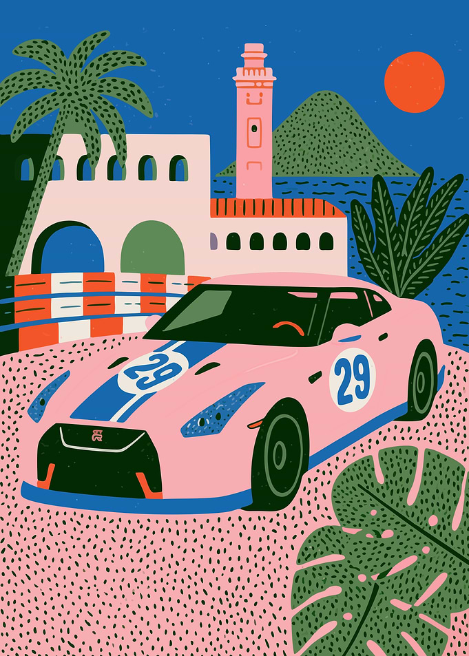 Pink Nissan GT-R with Racing Stripes