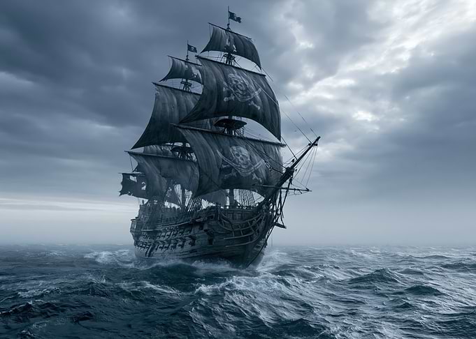 Pirate Ship on Stormy Seas