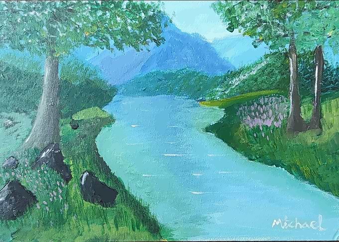 Serene River Landscape Painting