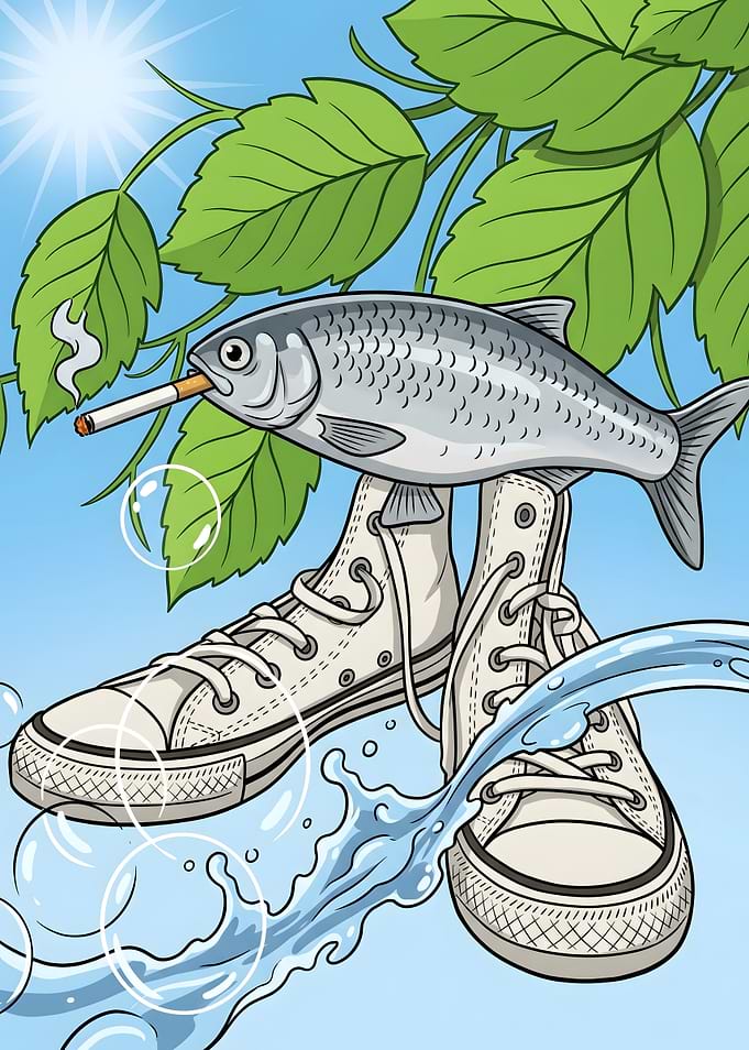 Fish Smoking Cigarette on Sneakers Meme