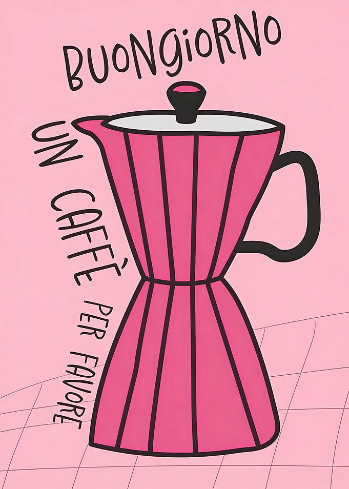 Pink Coffee Maker with Italian Text