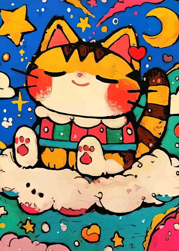 Cute Cat in a Dreamy Night Sky