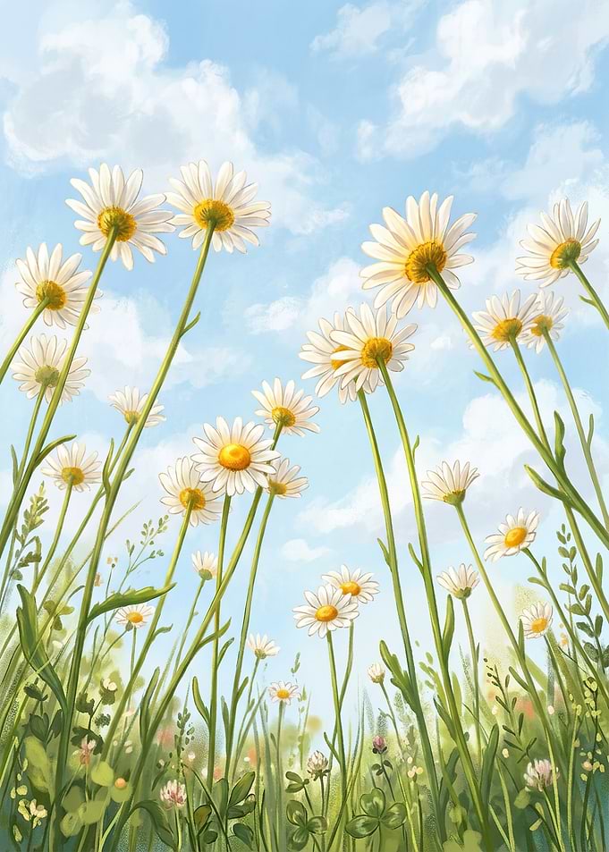 Daisy Field Under a Cloudy Sky