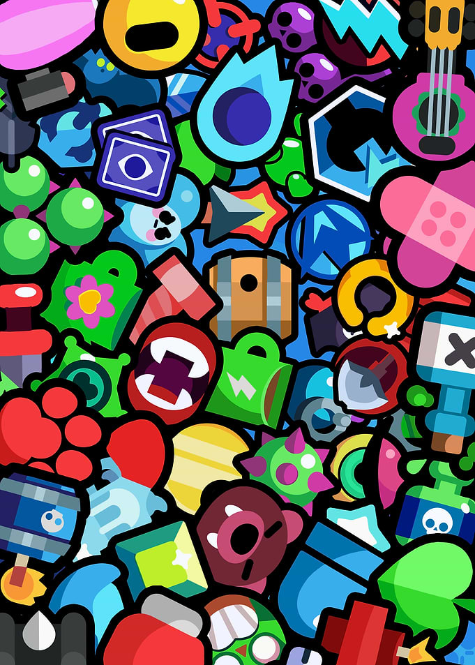 Brawl stars Collage of Cute Game Icons.