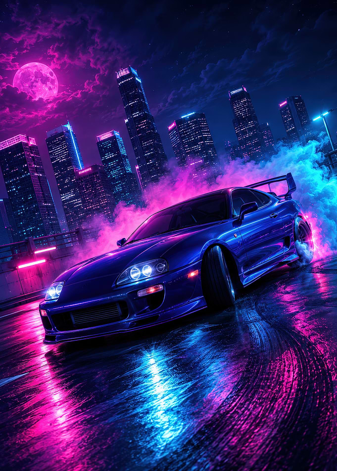 Drifting Supra JDM in Neon City