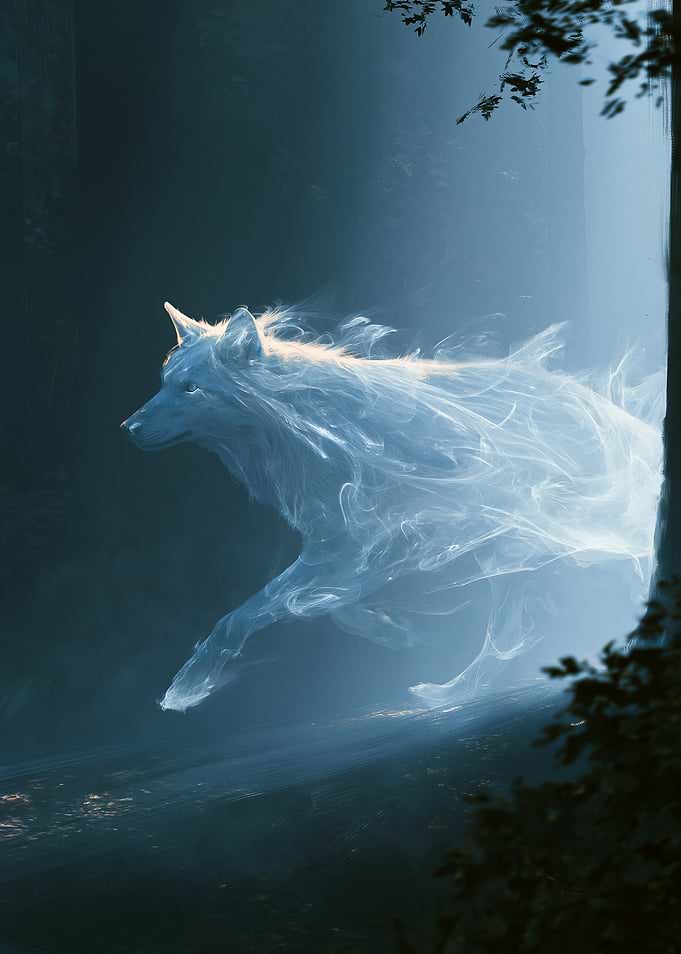 Ghostly Wolf in Forest