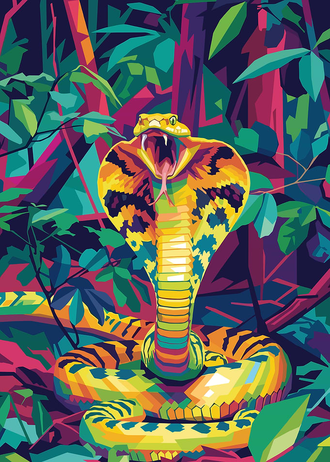 Aggressive Cobra in a Colorful Jungle