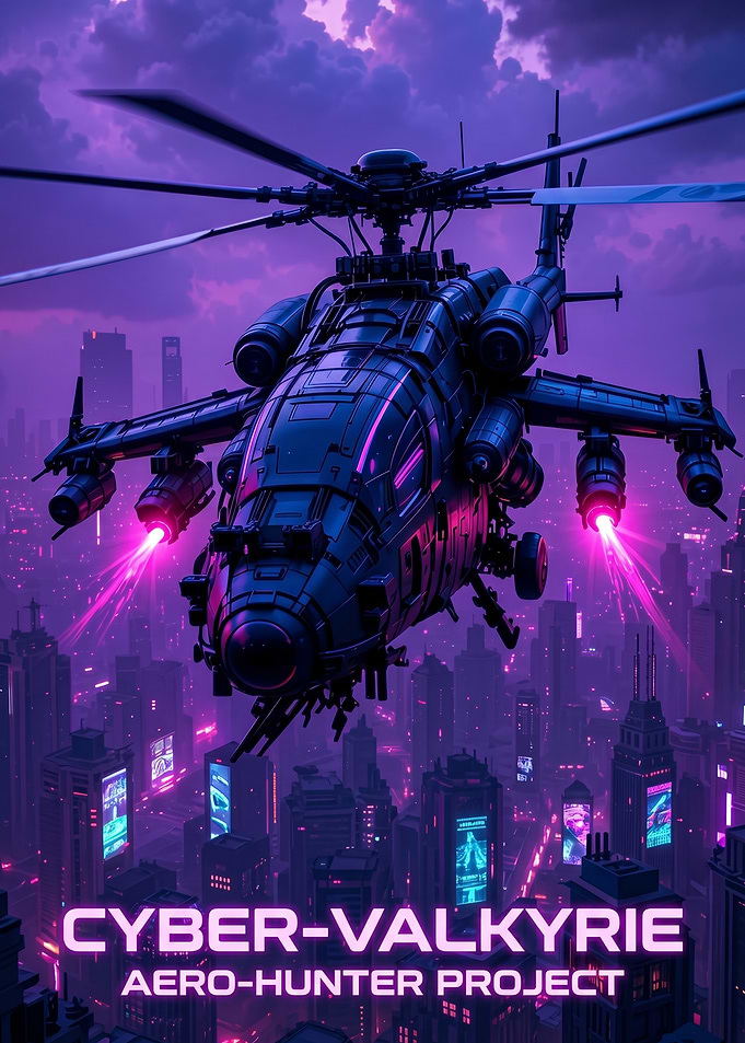 Cyberpunk Helicopter Over City