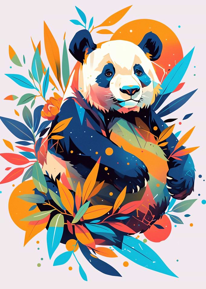 Stylized Panda with Colorful Foliage