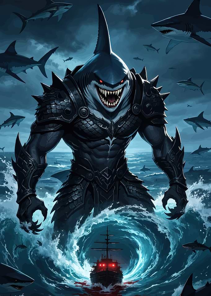 Armored Shark Warrior Attacks Ship