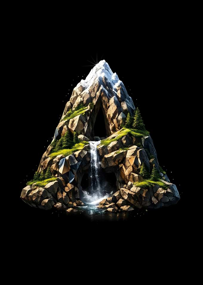 Mountain Landscape with Waterfall