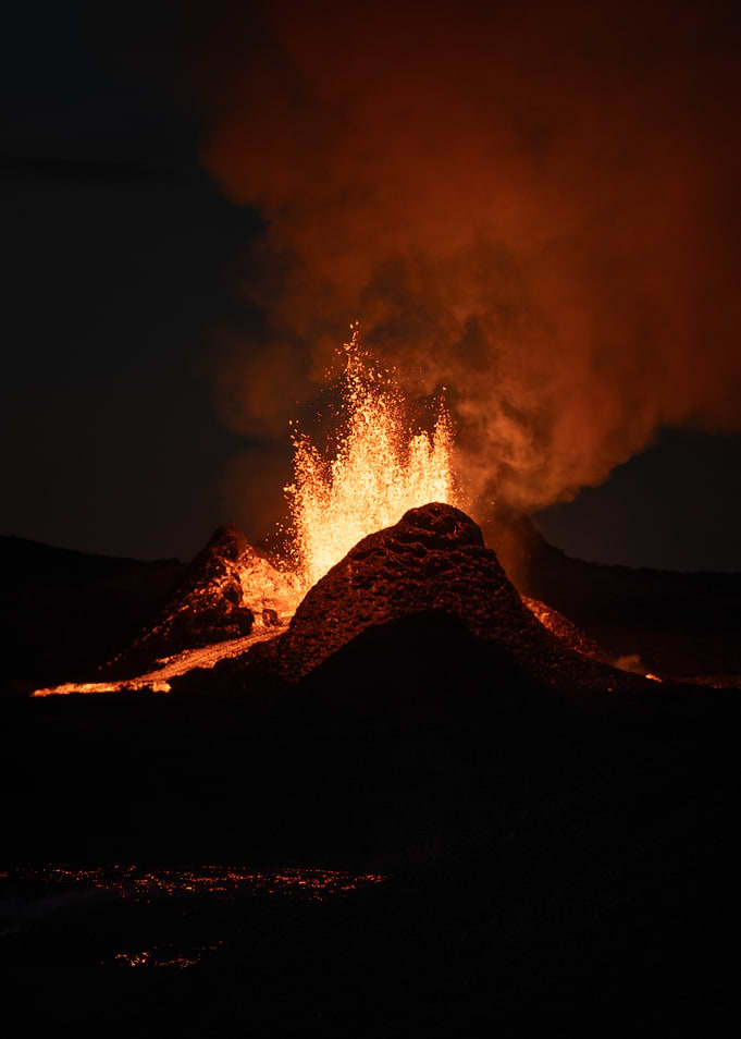 Fagradalsfjall Volcano erupting at night