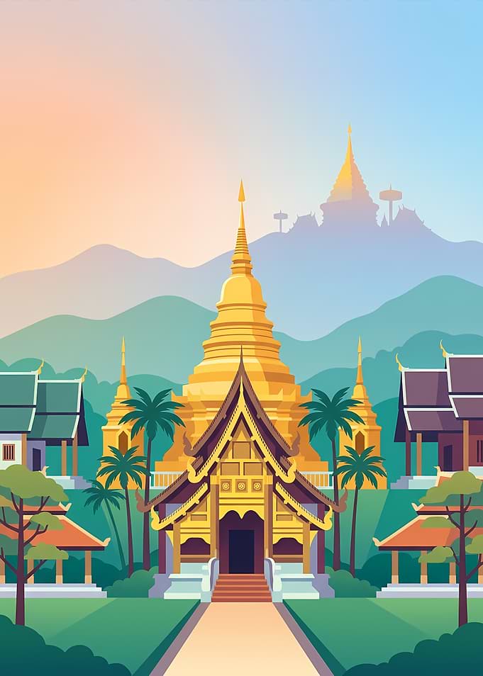 Golden Buddhist Temple Landscape